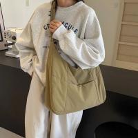 Bolso de hombro de tela suave con cremallera, bolso de compras de Color sólido de estilo informal, bolsa de almacenamiento, bolso ajustable para las axilas, escuela - details 3