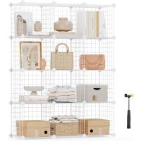 Modular de Malla de Hierro, Estantería de Almacenaje con 12 Cubos, Organizador Modulable y Ajustable, Multiuso, para Libros, Ropa y Zapatos, en Baño, 93 x 31 x 123 cm, Blanco LPI34W - details 0