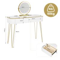 Tocador, escritorio de tocador con espejo, luz LED, iluminación ajustable de 3 niveles, mesa de maquillaje y cosméticos, cajones grandes, escritorio - details 0