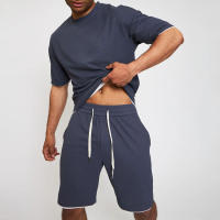 Conjunto de moda con color contrastante para hombres, cuello redondo, top de manga corta, pantalones cortos, deportes de verano y ocio, nuevo - details 1