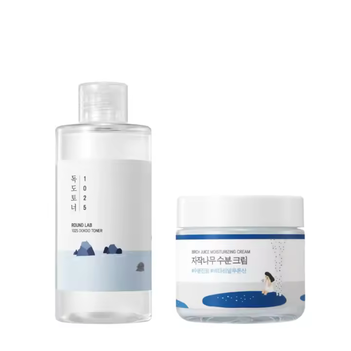 Hot ROUND LAB 1025 Dokdo Tónico 150ml+Jugo de Abedul 80ml Duo |   Tónico hidratante, exfoliación suave, crema calmante para pieles propensas al acné, - 1