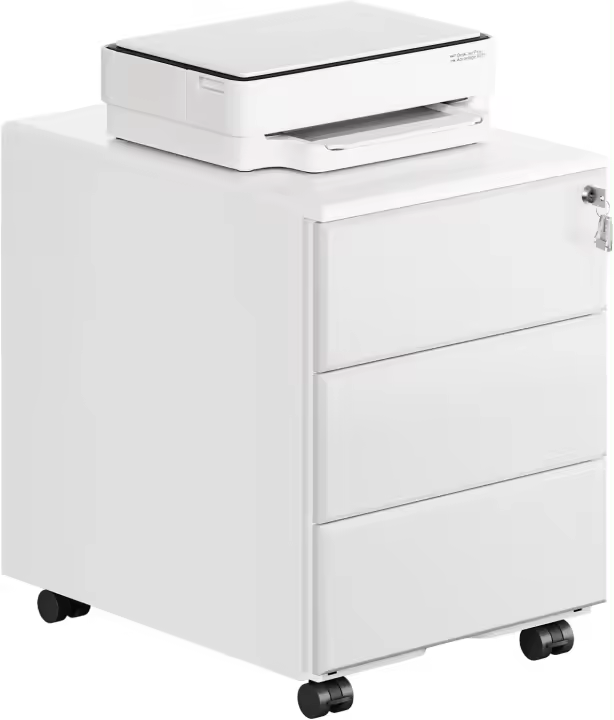 Archivador Móvil con Cerradura Cajonera con Ruedas para Archivos A4 Mueble Archivador Metálico para Oficina Blanco SK024ws - 1