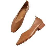 Zapatos de tacón bajo para mujer, mocasines casuales, de punta redonda y boca, multicolor, de cuero auténtico - details 1