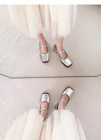 Zapatos sencillos con punta cuadrada y tacón grueso de nuevo estilo, zapatos plateados de tacón medio para mujer - details 21