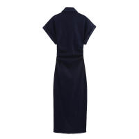 BUNO-Falda vaquera de manga corta plisada para mujer, vestido largo ajustado de color liso, 2025, vestido vaquero para mujer, vestidos largos informales para primavera y verano, nueva moda 2021, ropa de calle de manga corta fruncida, vestido Midi - details 2