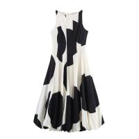 Vestido de Globo Contrastante sin Mangas Impresión a Negro y Blanco Nueva Moda de Verano para Mujeres - details 1