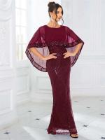 Largo con lentejuelas y mangas de murciélago, gasa, elegante vestido de noche elástico fiesta de graduación para mujer - details 4