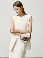 Bolso bandolera tipo bandolera para mujer con correa ajustable y cierre - Marrón sólido/marrón claro o negro, herrajes en tono dorado, diseño minimalista de patchwork, herrajes en tono dorado, forro - Bolso informal para el día a día para el trabajo, comp - details 1