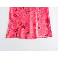 BUNO-Vestido de verano sin mangas con estampado floral vintage para mujer, vestido midi elegante de satén con abertura, cuello descubierto, fiesta de invitados de boda, novedad de 2025 - details 8