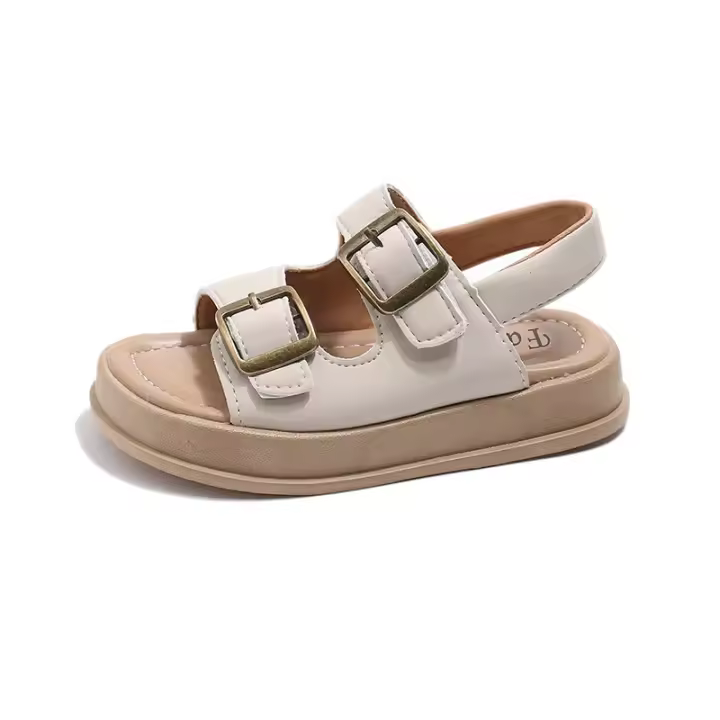 Sandalias de playa informales para niños y niñas, zapatos planos con hebilla de metal para vacaciones de verano, diseño minimalista con estilo elegante y neutro - 1