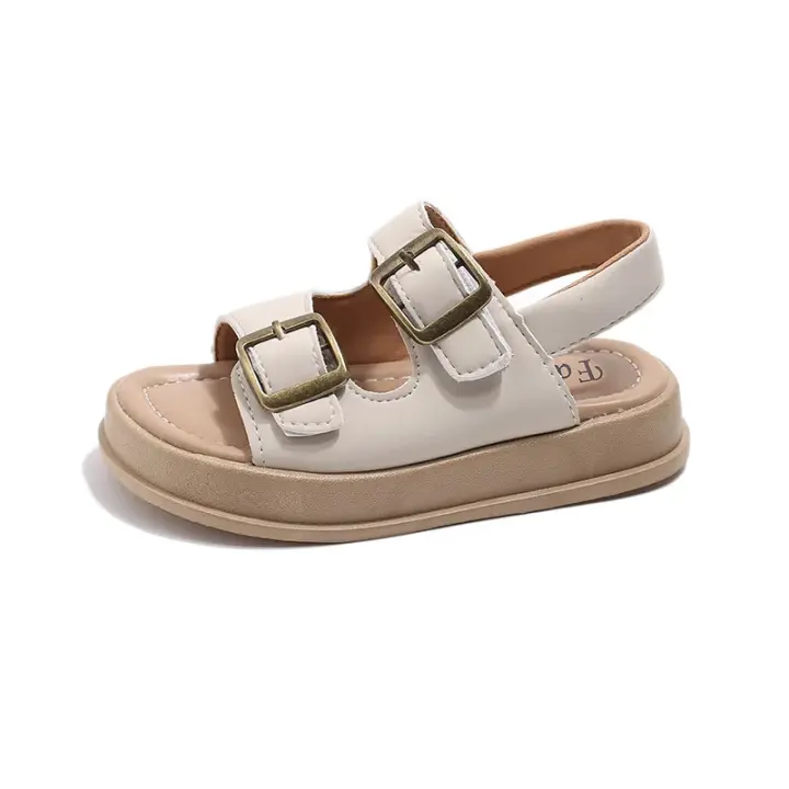 Sandalias de playa informales para niños y niñas, zapatos planos con hebilla de metal para vacaciones de verano, diseño minimalista con estilo elegante y neutro - 1