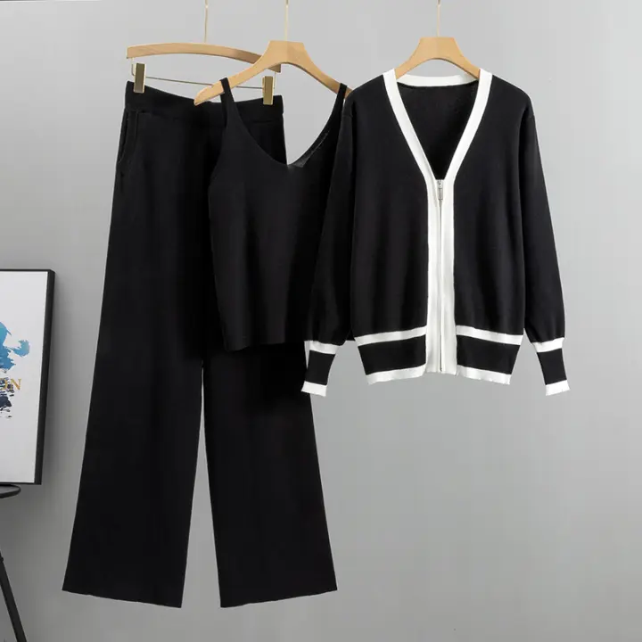 Nuevo conjunto de moda para mujer 2024: top con cremallera larga, chaqueta y pantalones con cinturón elástico - 1