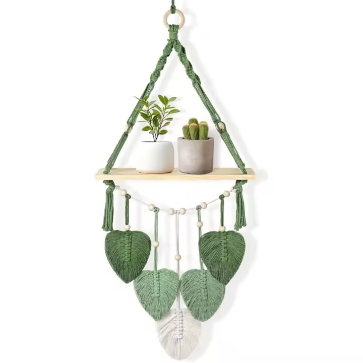 Estante de Pared de Macramé Boho Colgante de Plantas en Madera para Exposición de Fotos en el Cuarto de los Niños - 1