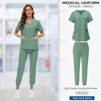 Exfoliantes médicos, accesorios de enfermería Dental, conjunto de Top de manga corta + pantalones, bata quirúrgica, uniforme de Spa transpirable para mujer - details 6
