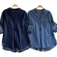 Blusa de cuello alto Blend, botones, cuello en V, camisa holgada, tops, ropa de calle para mujer - details 9