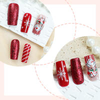 Piezas de uñas hechas a mano sombreros navideños franceses piezas de uñas cortas uñas postizas caja 24 piezas uñas - details 2
