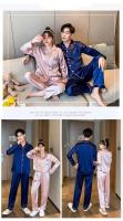 Ropa de dormir de Color sólido, pijamas de satén de seda, conjunto para parejas, Pijama largo con botones, Pijama, ropa de descanso para hombres y mujeres, conjunto Pj de talla grande - details 7