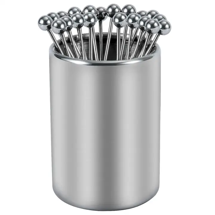 20 piezas selecciones de cóctel de Metal con Kit de soporte, selecciones de cóctel de acero inoxidable, brochetas de cóctel reutilizables, brochetas de aperitivo - 1