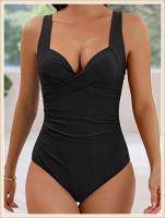 2024 ropa de playa lisa de una sola pieza plisada para mujer, nadadores, traje de baño para nadar, verano - details 1