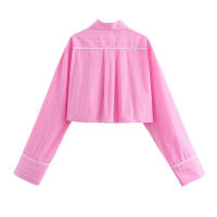 Conjunto de Moda Primaveral para Mujer Ouwu Camisa Corta de Manga Larga con Correa de Cintura Media y Pantalones Anchos - details 3