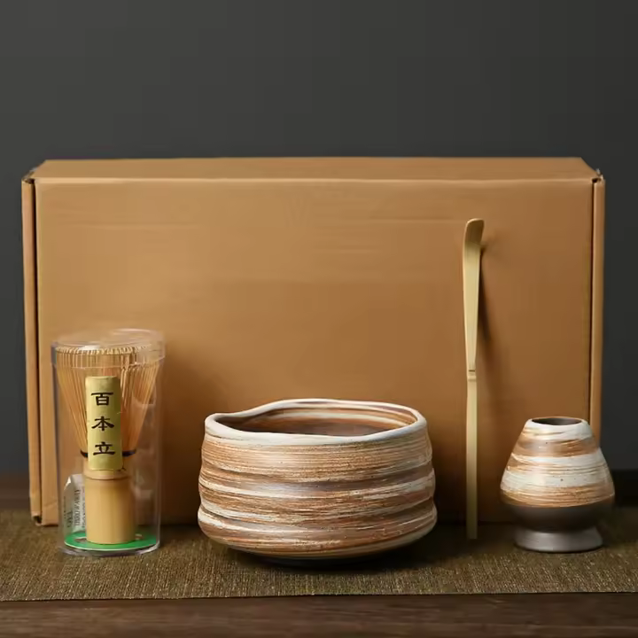 Juego de té Matcha japonés de cerámica de bambú, juego de batidor Matcha seguro y reutilizable, agitador Chasen japonés de calidad alimentaria, 4 Uds. - 1