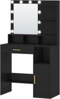 Tocador con Espejo y 10 Luces LED, tocador de Maquillaje con 3 estantes y 4 Compartimentos Abiertos, tocador con cajón Grande y Armario, 3 Luces Ajustables, Blanco - details 24