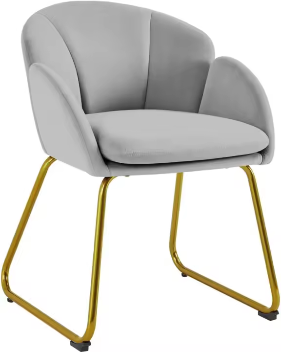 Silla de comedor moderna tapizada en terciopelo con brazos y respaldo ergonómico gris - 1
