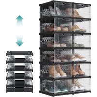 Juego de Organizadores de Zapatos 12 Cajas Apilables, 2 Zapateros Plegables y Portátiles, Hasta Talla 46, Montaje en 60s, Transparente y Blanco - details 14