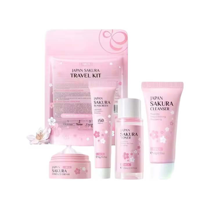 Sakura-Conjuntos y kits para el cuidado de la piel con suero limpiador, crema para ojos, crema con esencia, productos de belleza para mujeres, juegos de regalo, Kit de viaje de rutina - 1