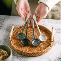 Cuchara de café de cerámica resistente al calor mango largo retro de estilo japonés condimento de arcilla cuchara agitadora al por mayor cerámica gruesa hecha a mano ins viento pequeño - details 4