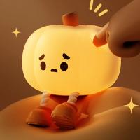 Luces LED de noche para niños, lámpara de silicona segura de calabaza, sincronización recargable por USB, decoración de cabecera, luz nocturna suave para bebés, regalo de Halloween - details 2