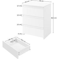 Noche 3 Cajones Noche Nórdico para Dormitorio Auxiliar Minimalista para Cama Blanco - details 7