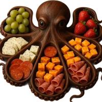 Bandeja de madera para servir pulpo, bandeja única decorativa, plato de comida de pulpo, tablas de charcutería de pulpo con partición novedosa, comida para fiesta - details 5