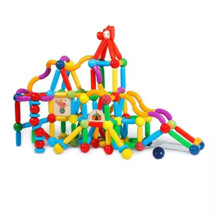 Un juego de juguetes para niños con bloques de construcción magnéticos, bloques de construcción de barras magnéticas, juguetes educativos para niños Montessori - 1