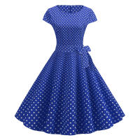 Women summer vintage 1950s 60s big swing party polka dot dress - details 58