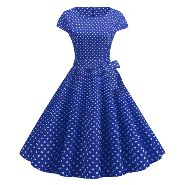 Vestido de lunares de fiesta de swing grande de los años 50 y 60 vintage de verano para mujer - 1