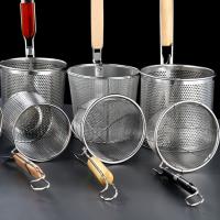 Embudo de acero inoxidable grueso, utensilios de cocina, mango de madera, colador de cesta para Pasta, cuchara colador de malla multifuncional para verduras - details 22