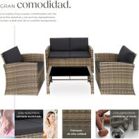 Jardín de Ratán y Acero, Muebles de Jardín Exterior, 2 Sillones 1 Sofá 1 Mesa con Cristal, Conjunto Terraza Resistente a la Intemperie, con Cojines, Fundas - details 5