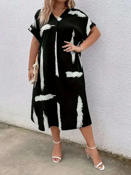 Falda larga de temperamento estampada elegante de verano holgada grande informal de moda para mujer - 1
