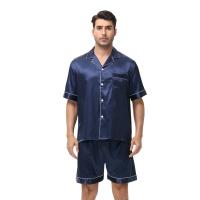 Conjunto de Pijama de Manga Corta para Hombre de Talla Grande Pantalones Cortos de Satén, Ropa de Dormir Fresca, Traje de Pijama Informal de Verano - details 1