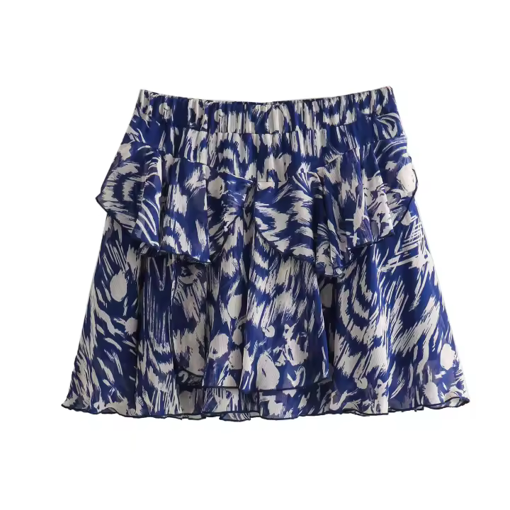 Conjuntos de Falda de Verano para Mujer OUWU Camisa de Manga Larga con Cuello de Lazo, Tops, Minifaldas Acampanadas, Estilo Vintage - 1
