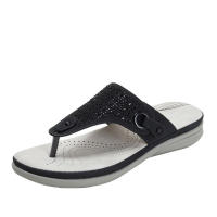 Sandalia zapatillas externas de suela gruesa 2025 casual strass playa mujer punta dividida tacón inclinado semi remolque - details 1