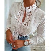 Mandylandy-Camisa Ence Blanca para Mujer, Manga Larga Informal con Costuras Florales, Top Elegante de Color sólido, Camisas de Verano - details 2