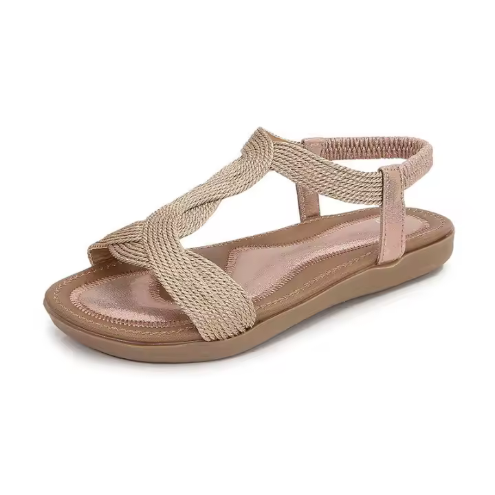 Sandalias de verano, nuevas sandalias de moda con diamantes de agua, zapatos casuales de mujer, planas, con cinturón elástico de moda y punta cerrada. - 1