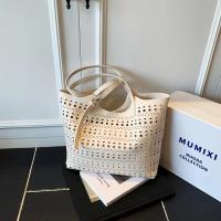 Bolso de mano de gran capacidad para mujer: elegante diseño perforado en blanco y negro, herrajes en tono dorado, correa de hombro desmontable, perfecto para desplazamientos, compras y uso diario, bolso de mano grande - details 1