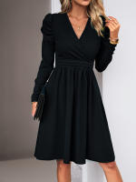 Vestido elegante de manga larga con cuello en V para mujer, ropa de calle de Color sólido, moda de viaje, otoño e invierno, 2023 - details 8