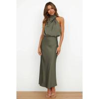 BUNO-Vestido largo sin mangas de satén de seda de gama alta para mujer, vestidos elegantes a la moda para celebridades, vestido de noche, ropa de fiesta para mujer - details 4