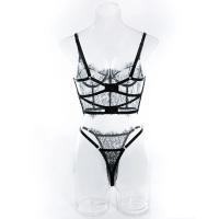Conjunto de lencería Sexy de encaje Floral, corpiño, sujetador, conjuntos de bragas, ropa interior transparente sin forro, traje sexual de encaje con pestañas huecas - details 5