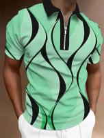 Polo para hombre, Polo con cuello, camisa de golf, estampado gráfico, geometría, apertura EAL, manga corta, ropa con cremallera, top de diseñador - details 2