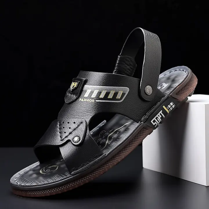 Primera capa de cuero de vaca sandalias de los hombres de cuero genuino playa verano de doble propósito cómodo fresco zapatillas casual antideslizante desgaste exterior sandalias de los hombres - 1